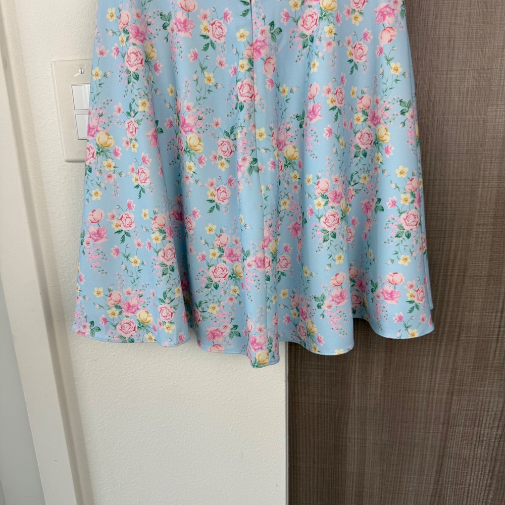 House of CB Blue Floral Aria Mini Sundress Puff Sleeve Size Medium - Picture 11 of 14